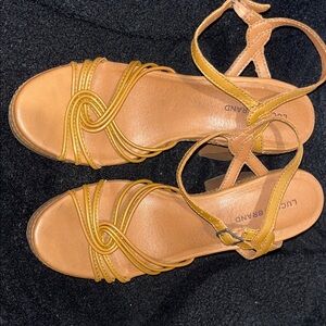 Lucky Brand Mustard and Tan Strappy Sandals